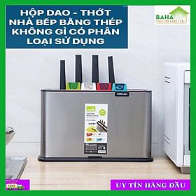 HỘP DAO - THỚT NHÀ BẾP BẰNG THÉP KHÔNG GỈ CÓ PHÂN LOẠI SỬ DỤNG bộ 4 dao bằng thép không gỉ và 4 thớt khác màu