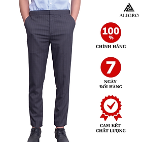 Quần Âu Nam Aligro Màu Xanh Kẻ Sọc Vàng Nhỏ Chất Liệu Cao Cấp, Chuẩn Form Slimfit, Tôn Dáng ALGO1057