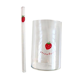 Strawberry Glass Cup with Straw Transparent Drinking Cup for Tea Hot Drinks