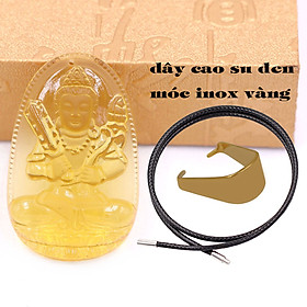 Mặt Phật Hư không tạng thuỷ tinh vàng 3.6 cm kèm móc và vòng cổ dây cao su đen, Mặt Phật bản mệnh