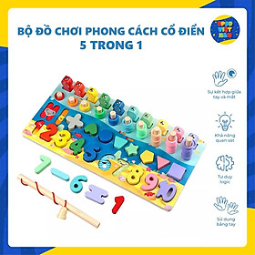 Đồ Chơi Gỗ Thông Minh Cho Bé Bảng Chữ Cái, Hình Khối, Số