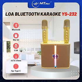 Loa blueooth karaoke mini kèm 2 micro YS232 phiên bản mới có đèn led nhấp nháy thiết kế nhỏ gọn dễ dàng mang đi kết nối AUX, USB, thẻ TF