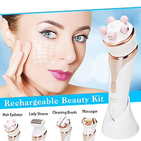 Máy cạo râu 4 trong 1 có thể sạc lại, có đầu cọ làm sạch rửa mặt, đầu bàn chải massage mặt