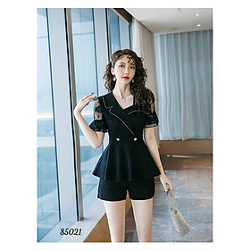 Sét bộ đồ đùi nữ áo kiểu peplum cổ cách điệu phối ren đồ bộ dạo phố đồ mặc nhà siêu xinh đủ size từ 40-70kg