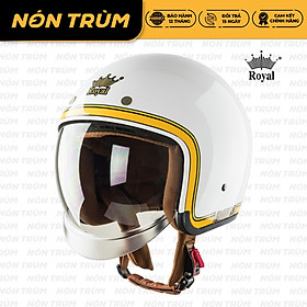 Nón bảo hiểm Royal M139 kính âm V10 trắng line vàng
