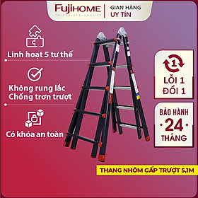 Mua Thang nhôm gấp trượt chữ A 4M Nhập Khẩu đa năng chống trượt Black  thang gấp rút 4 bậc có khóa an toàn Multi Purpose Ladder - Hàng nhập khẩu