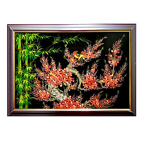 Mua Tranh sơn mài tranh phong thủy trúc đào sum họp SM00003 60x40cm