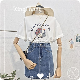 Áo phông tay lỡ form rộng, Áo phông nữ chất mịn đẹp in SANDWICH cá tính mã LXC92
