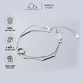 Lắc tay bạc nữ dây kép vòng tròn kết hợp thanh ngang cá tính s925