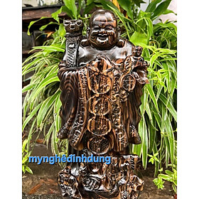 Tượng phật di lặc chúc phúc bằng gỗ mun hoa cao 60x24x14cm 