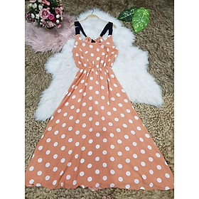 Đầm maxi đi chơi chấm bi lưng phối cột nơ siêu mát mẻ, hàng đẹp chất voan đũi dày mịnVDVDVDVD