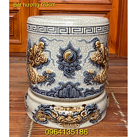 Mua Bát hương thờ f20cm men rạn đắp rồng nổi gốm sứ Bát Tràng