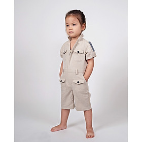 Jumpsuit Trẻ em Unisex_ Yvette LIBBY N'guyen Paris_WRIGHT FLYER_Màu Hạnh Nhân (Frosted Almond), Vải lanh cao cấp viền cotton lụa Ý