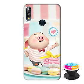 Ốp lưng điện thoại Asus Zenfone Max Pro M2 hình Heo Con Ăn Bánh tặng kèm giá đỡ điện thoại iCase xinh xắn - Hàng chính hãng