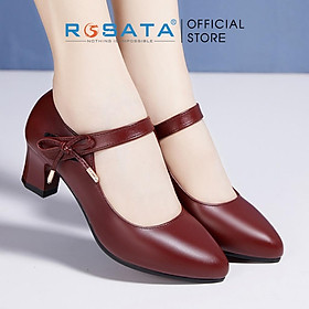 Giày búp bê nữ cao gót 5 phân đế vuông phối nơ quai dán ROSATA RO330 - Đỏ