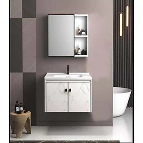 Bộ tủ chậu lavabo màu trắng vân mây và màu đen sang trọng, chất liệu nhôm giá cạnh tranh