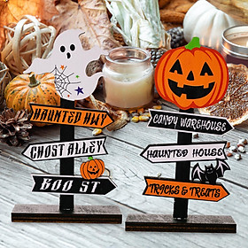 2x Halloween Table Decoration Tree Wooden Table Sign Photo Props Ornaments Table Centerpiece for Office Home Living Room Tabletop Fireplace