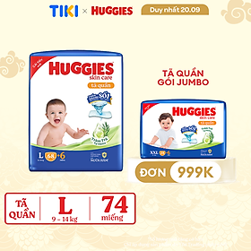 Tã quần Huggies Skin Care Super Jumbo L68+6 miếng với tràm trà dịu da