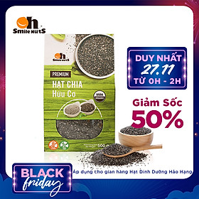 Hạt Chia Đen Hữu Cơ Smile Nuts Hộp 500g - Nhập khẩu từ Nam Mỹ (Hạt Chia sạch organic, cam kết chất lượng)