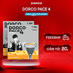 DORCO PACE 4 - Combo Dao Cạo Râu Hàn Quốc 4 Lưỡi - Bộ Gồm 2 Hộp Mỗi Hộp Gồm 1 Cán và 9 Đầu Cạo