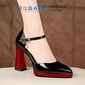 Giày cao gót nữ đế vuông 8 phân mũi nhọn công sở quai hậu khóa cài dây mảnh ROSATA RO597 - ĐỎ