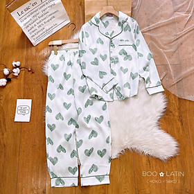 Đồ bộ pijama tay dài quần dài lụa latin cao cấp freesize 40-58kg_đồ bộ boo boo pijama