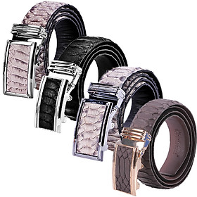 HJ4331-32-35-42 - Dây nịt nam da trăn Vip bản lớn da nguyên thủy, đen, trắng, nâu