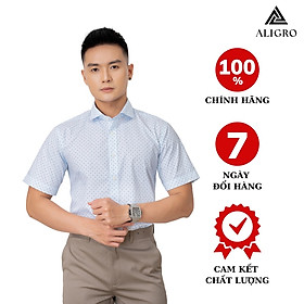 Áo sơ mi cộc tay nam Aligro màu xanh họa tiết form customfit chất liệu cotton cao cấp ALGS-C83