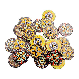 100Pcs Assorted Round Shaped Painted  Wooden Sewing Buttons for Craft - Yellow Series