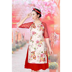 GIÁ XƯỞNG - Áo dài cách tân gấm hoa chùm tay ren