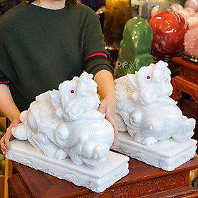 Mua Cặp Tỳ hưu đá màu trắng 40cm (kèm đế)
