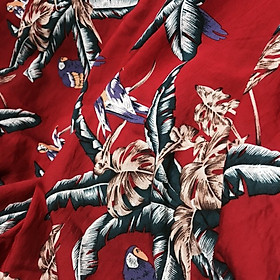 Vải đũi tơ Thái mỏng mềm ko co giãn họa tiết lá chuối nền đỏ