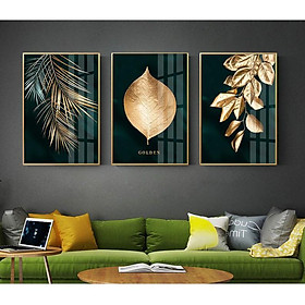 Mua Bộ 3 TRANH TREO TƯỜNG PHÒNG KHÁCH - TIỆM TRANH 91 - Tranh canvas lá vàng kim sang trọng  hiện đại  dễ dàng lắp đặt