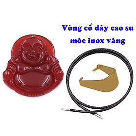 Mặt Phật Di lặc mã não đỏ 2.9 cm kèm vòng cổ dây cao su + móc inox vàng, mặt dây chuyền Phật cười