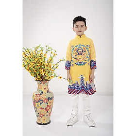 Áo dài cách tân bé trai cao cấp ADBT007 in hình rồng uốn lượn nhỏ