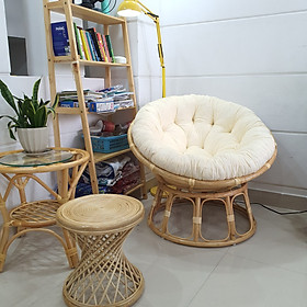 Ghế thư giãn papasan ( nệm nhung màu Kem)