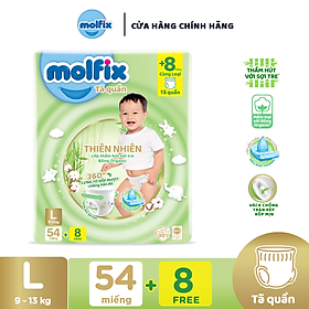 Tã/bỉm quần Molfix Thiên nhiên Super Jumbo L (9kg - 13kg) - Gói 54+8 miếng