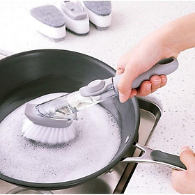 Bàn chải cọ bếp đa năng - Cây rửa bếp có cán đựng nước rửa siêu tiện lợi