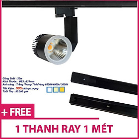 Combo Đèn Led Rọi Ray COB 20w Vỏ Đen và 1 thanh ray