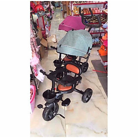 XE ĐẨY 3 BÁNH CÓ MÁI CHE GHẾ BỌC DA CHO BÉ(giao màu bé gái)
