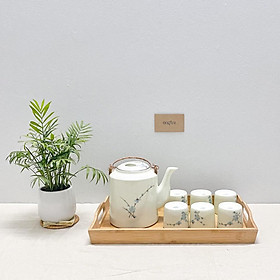 Mua Bộ Ấm trà  Ấm Chén ONGTRE Gốm Sứ Bát Tràng Kèm Khay Tre Cao Cấp Theo Phong Cách Trà Đạo Đơn Giản Tinh Tế