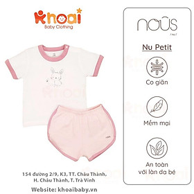 Bộ cài vai cộc Nous hồng trắng hình thỏ - Chất liệu Nu Petit 95% cotton thiên nhiên