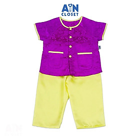 Bộ quần áo Bà Ba Dài tay ngắn bé gái họa tiết hoa Mai Tím Gấm lụa - AICDBGJBCCL4 - AIN Closet