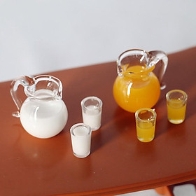 6pcs mô phỏng mini nước ép sữa kết hợp nồi thu nhỏ thực phẩm cảnh trò chơi mô hình phụ kiện nhà trẻ em