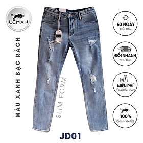 Quần Jean nam Leman xanh rách JD01 - Slim Form
