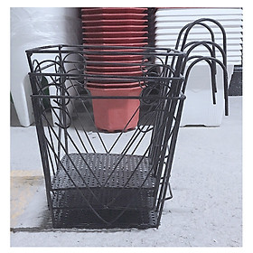 3 Giỏ Sắt 24x23cm Hình Vuông Màu ĐEN Treo Chậu Hoa Lan Can Ban Công
