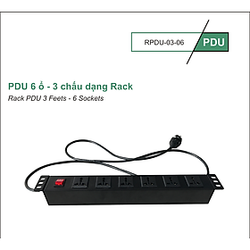 Ổ cắm điện PDU 6 ổ - 3 chấu dạng lắp tủ Rack - RPDU-03-06 - INPUT ~220-240V ∣ 16A ∣ 3000W
