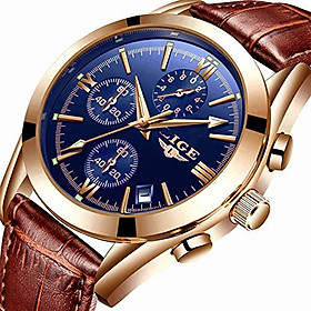 LIGE Mens Watch Leather Analog Quartz Wristwatch Men Date Business Dress Wristwatch Men's Casual Waterproof Sport Clock Black Brown…