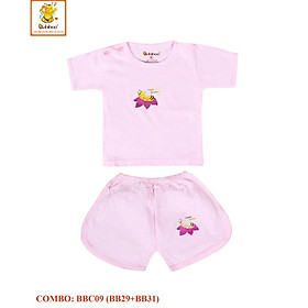 Bộ sơ sinh 100% Cotton màu ngắn thể thao cài nút vai BABIBOO - BBC09