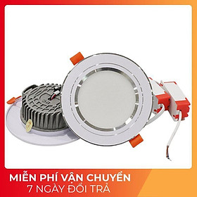 Đèn âm trần đế đúc 7w, 3 chế độ sáng , đèn downlight phi 90 viền vàng/bạc 